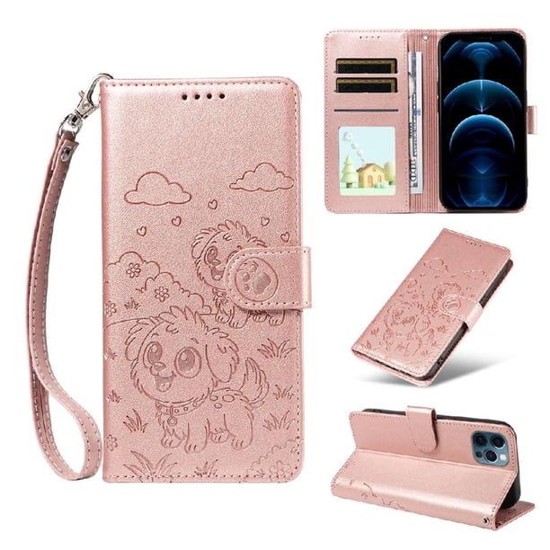 Funda Billetera FOXDOCK Compatible con iPhone 12 Pro, Diseño Perrito Tierno, Ranuras para Tarjetas y Soporte Plegable