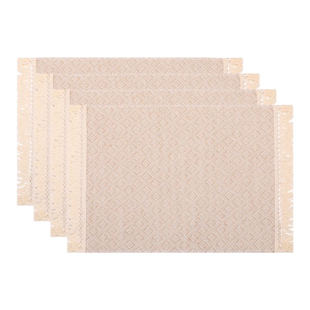 Juego de Manteles Rústicos de 4 Manteles Individuales de Poliéster con Borlas para Mesa de Comedor Lavables Mantel de Cocina Limpiar con Paño Cuadros Grandes 45x30cm