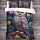 thumbnail image 3 of Funda nórdica con estampado de búho y fundas de almohada, juego de ropa de cama con estampado 3D y cierre de cremallera, diseño único, antialérgico, con flores coloridas., 3 of 3