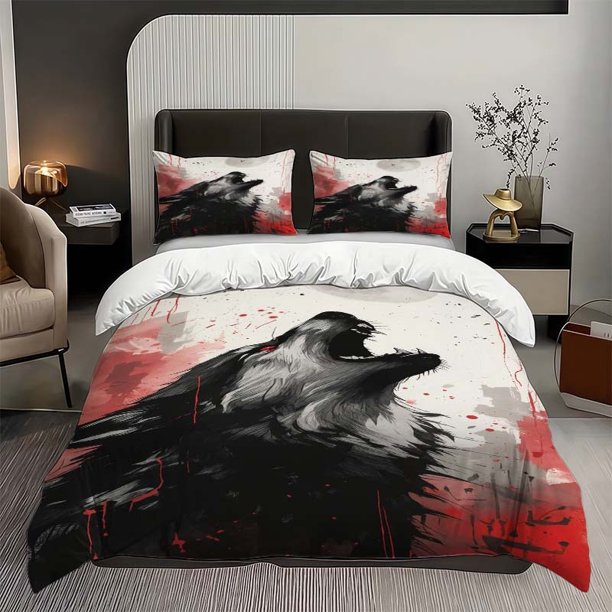 Howling Wolf Art Picture Themed Bedding Set Duvet Cover and Pillowcase Set