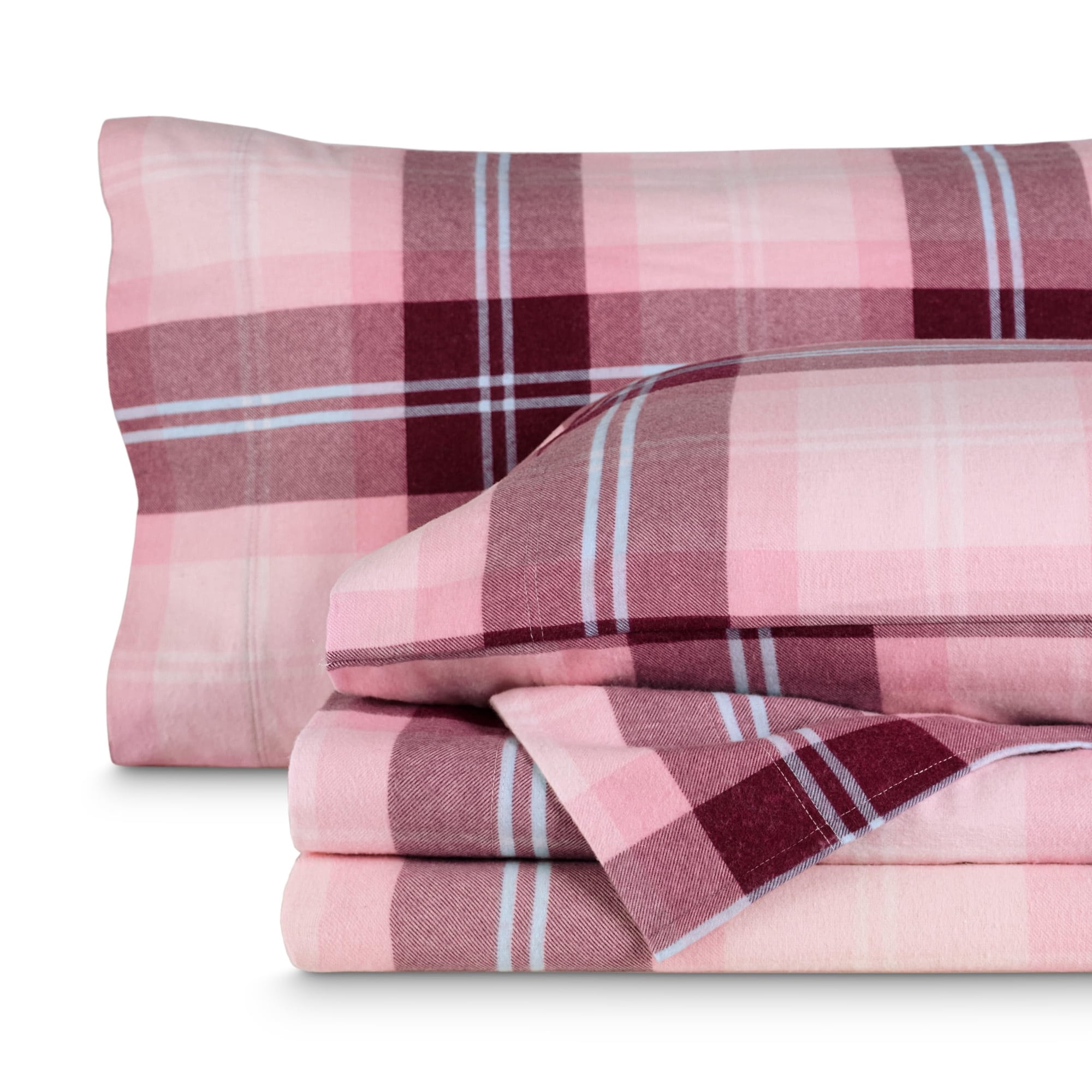 Juego De Sábanas De Franela Bare Home Symphony Plaid Pink Full