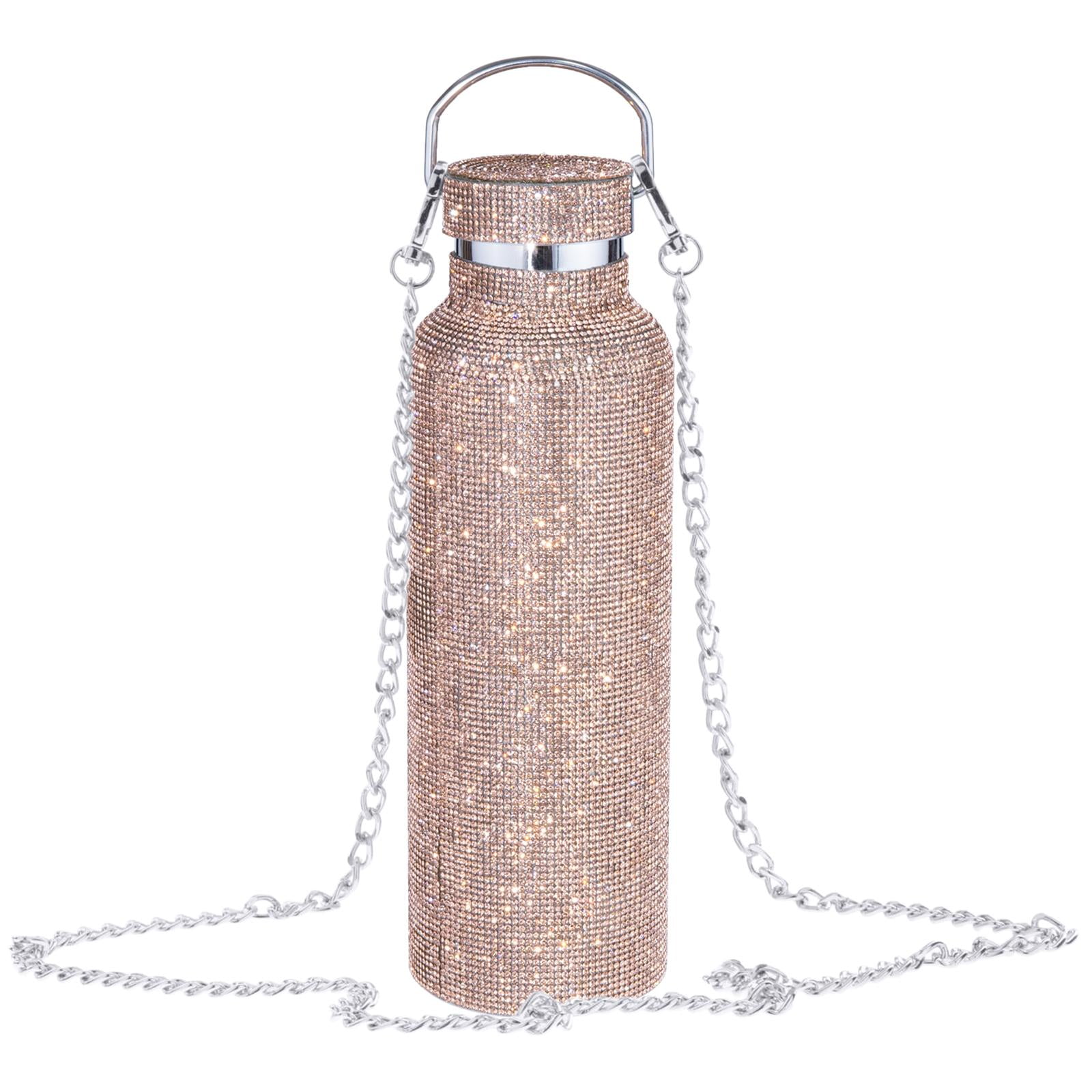 Bothyi - Taza De Vacío De Diamante Portátil 500ml / 17oz Botella De Agua Con Brillo Hervidor De Oro Rosa