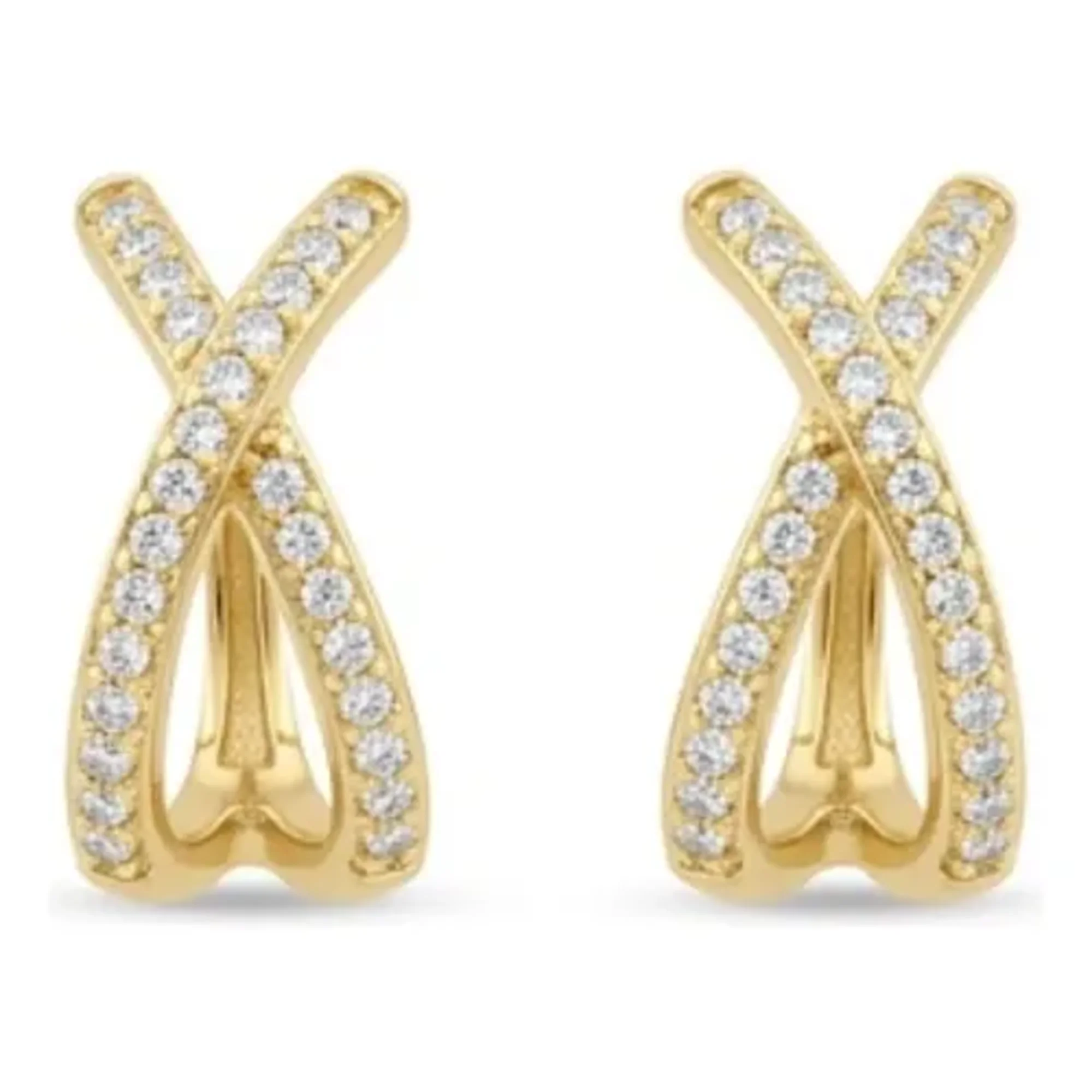 Marca - Aros Pegados X Plata 925 Oro 18k Y Circonita Nordvik Regalo Dorado