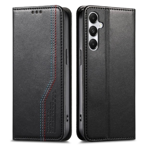 Funda tipo cartera para Samsung Galaxy A16 de piel con cierre magnético, ranuras para tarjetas y correa para la muñeca Negro