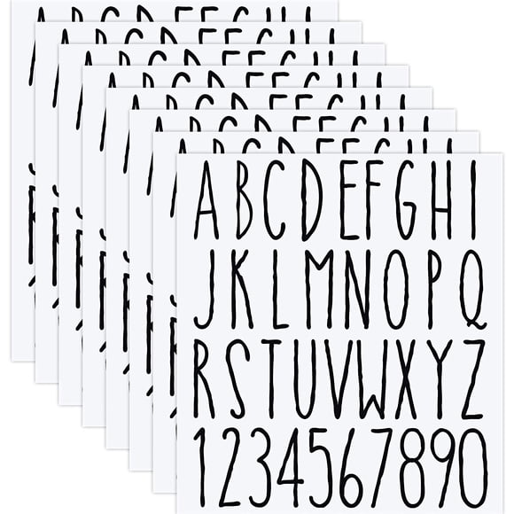Calcomanías de letras Clabby de vinilo, alfabeto y números, 1 pulgada, negro
