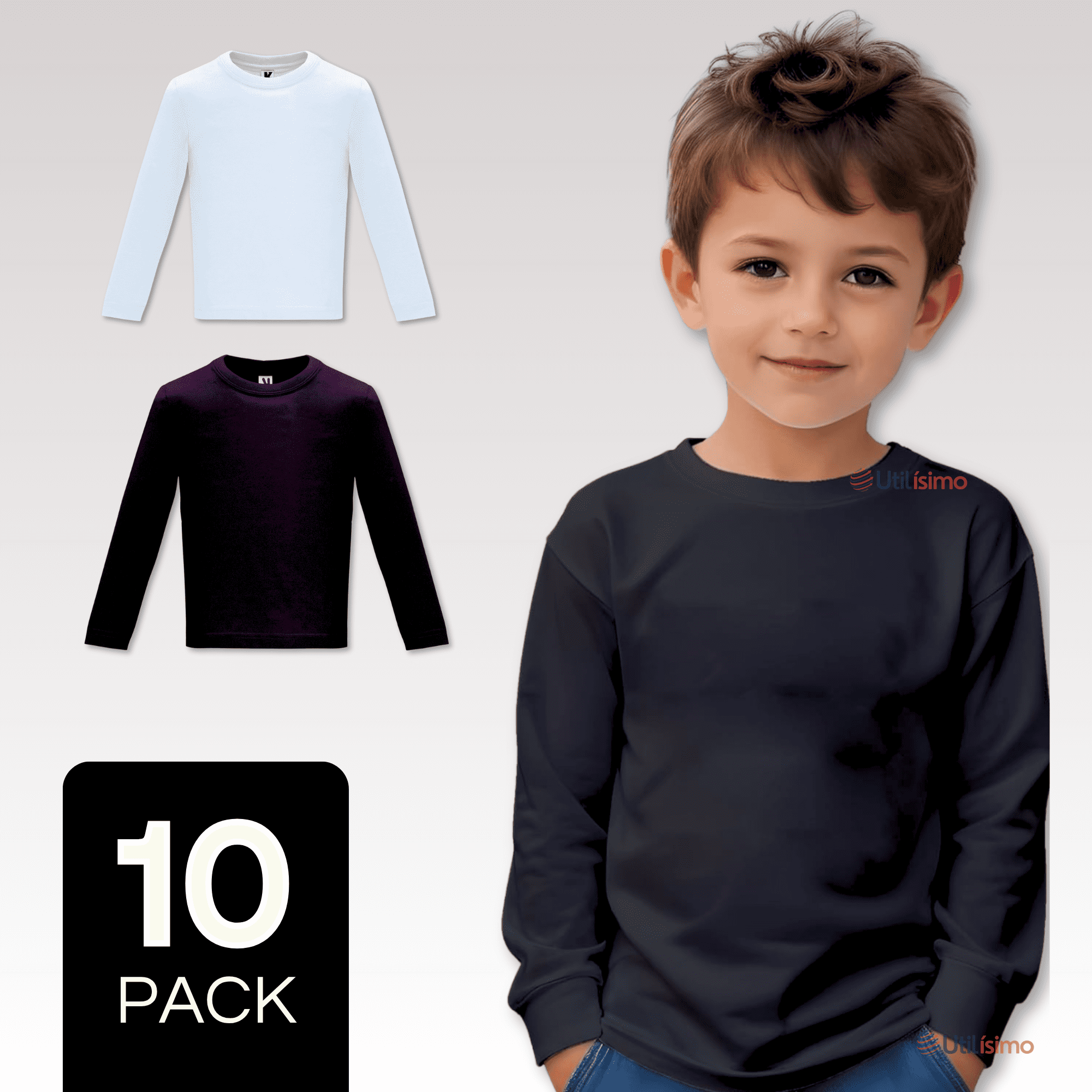 Mas Clothing - Pack 10 Camiseta Algodón Manga Larga Primera Capa Niño Polera Blanco Y Negro