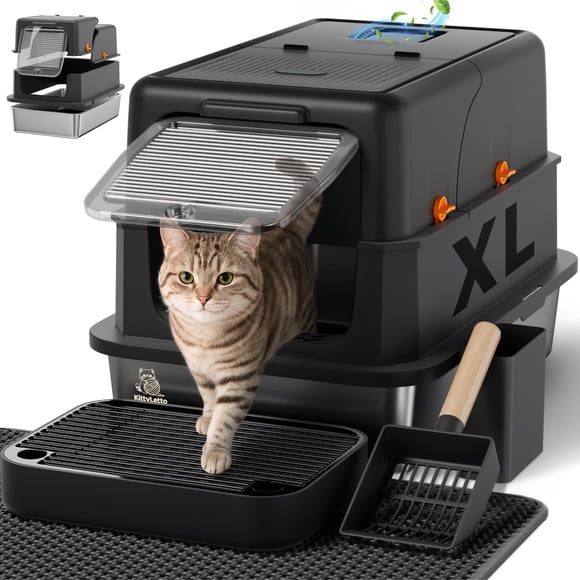 Caja de arena KittyLetto XL de acero inoxidable negra