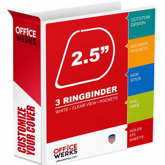 Carpeta de 3 anillas Ring Binder Depot, 6,4 cm, bolsillos blancos