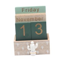 Bothyi - Calendario De Bloques De Madera Escritorio Oficina Sala De Estar Regalo De Cumpleaños Calendario Perpetuo Cactus