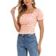 thumbnail image 1 of INSPIRE CHIC Blusa campesina floral ajustada para mujer con top corto fruncido elegante Naranja Rosa XL, 1 of 5