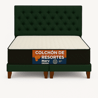 Ethan Desing - Cama 2 Plaza Capitoné + Respaldo 2P Capitone Verde + Colchón 2P Mery Desing