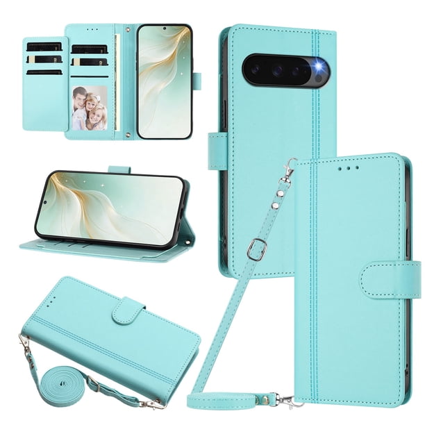 Funda Cartera de Cuero Sintético para Google Pixel 10 Pro XL 5G, Verde Claro