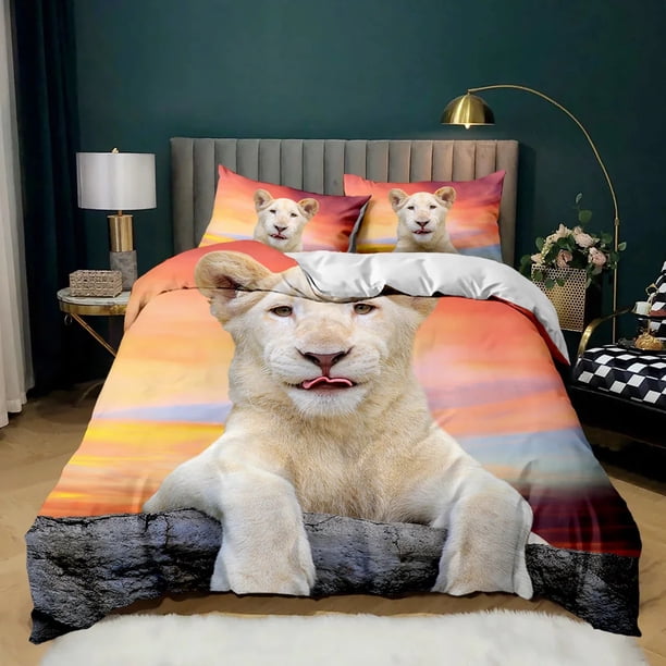 Lion Bedding Animal Duvet Cover Set Queen King Size Lightning Lion Pattern Comforter Cover Polyester Duvet Cover 1/2 Pillowcases Bed Sheets