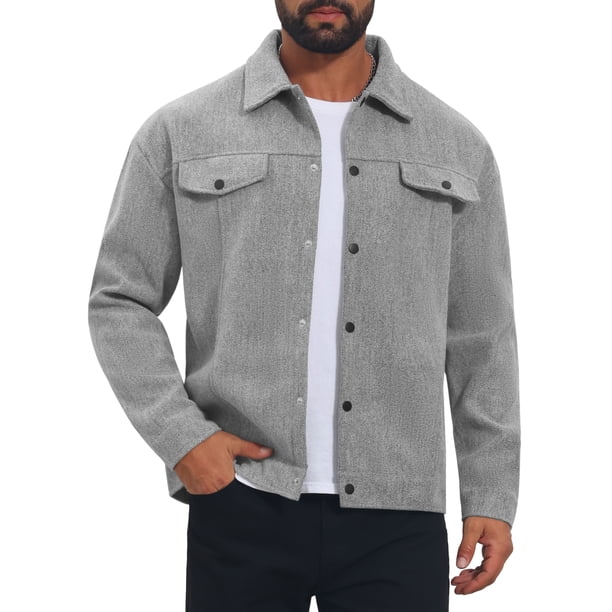 INSPIRE CHIC Chaqueta de Camionero de Manga Larga con Botones y Solapa para Hombre S Gris