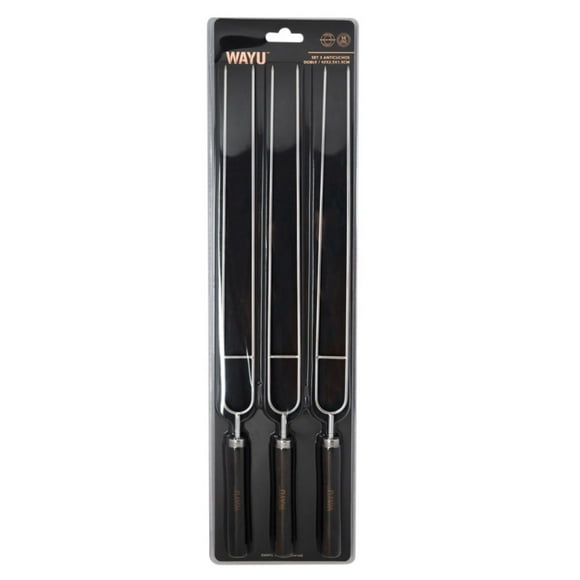 Set De Anticuchos Acero Inoxidable 3 Piezas Café - Plateado