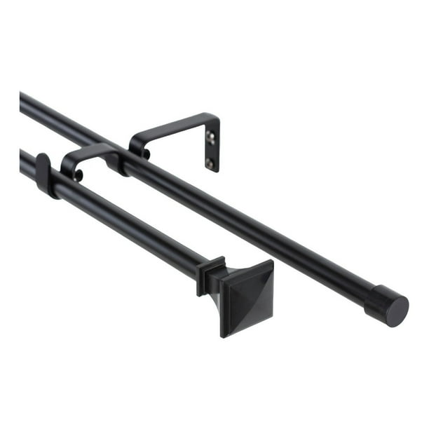 Set Doble De Barras Para Cortina Extensible 200-250 Cm De Metal Diámetro 13/16 Mm Soporte De Muro Terminal Prisma Color Negro