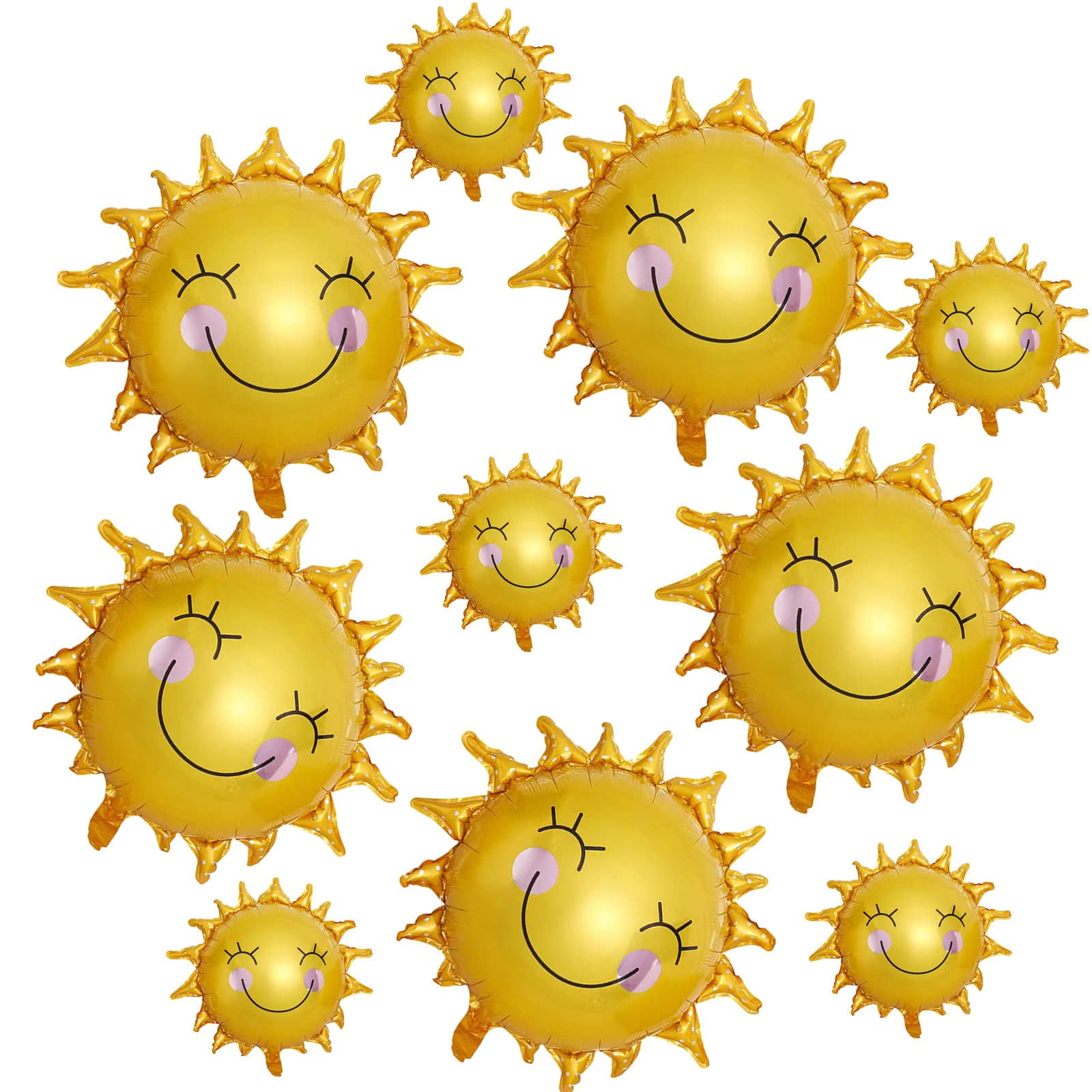 Uy - Set De Globos De Aluminio Con Estampado De Sol Dorado, Sol De Verano, Fiesta De Cumpleaños, 10 Unida