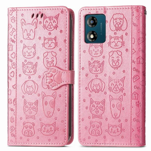 Funda Cartera FOXDOCK para MOTO E13 , Flip PU con Relieve de Gatos y Perros, Tarjetero y Soporte