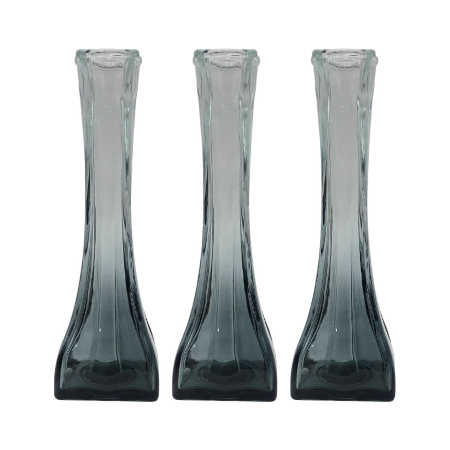 Fliperex - Set 3 Floreros Decorativos De Vidrio Pequeño Tonalidad Humo Gris Oscuro