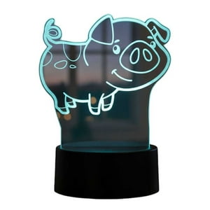 Lampara Ilusion 3D Cerdito De 7 Colores, Base Touch