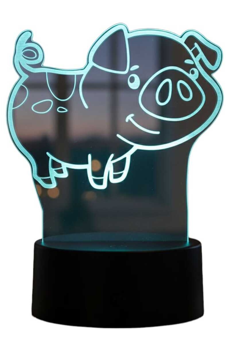 Lampara Ilusion 3D Cerdito De 7 Colores, Base Touch