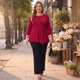thumbnail image 2 of Tops para Mujer Tallas Grandes con Pliegues en la Cintura, Manga 3/4, Dobladillo Asimétrico, Cuello Redondo, Blusas Casual de Otoño 1X Rojo, 2 of 7