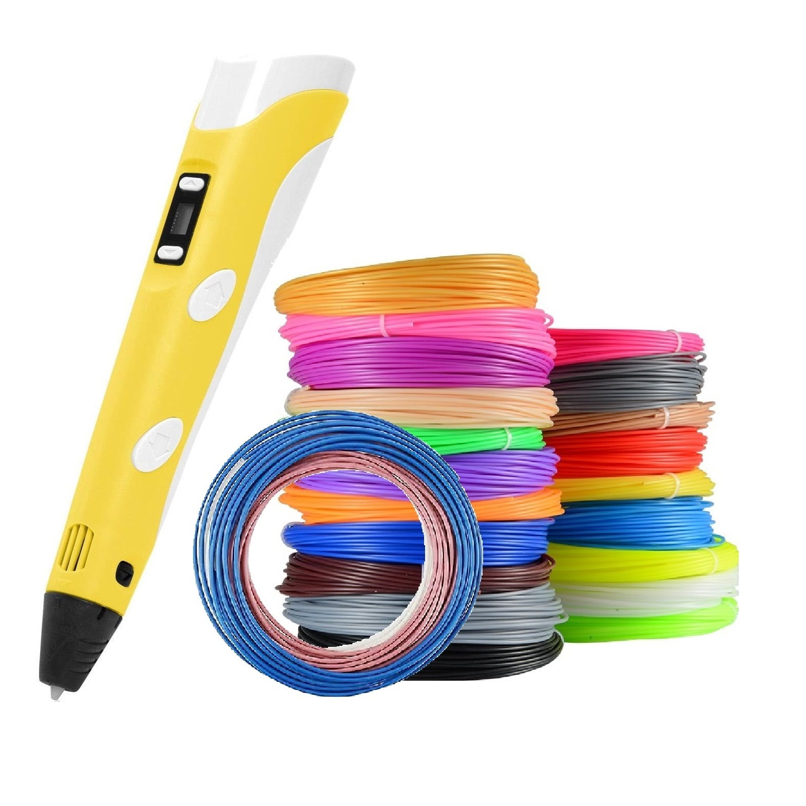 Castletec - Lapiz Impresora 3d Abs 3d Pen-2 Rp100b Lcd 1,75 Mm - Amarillo + Set Filamentos 200m
