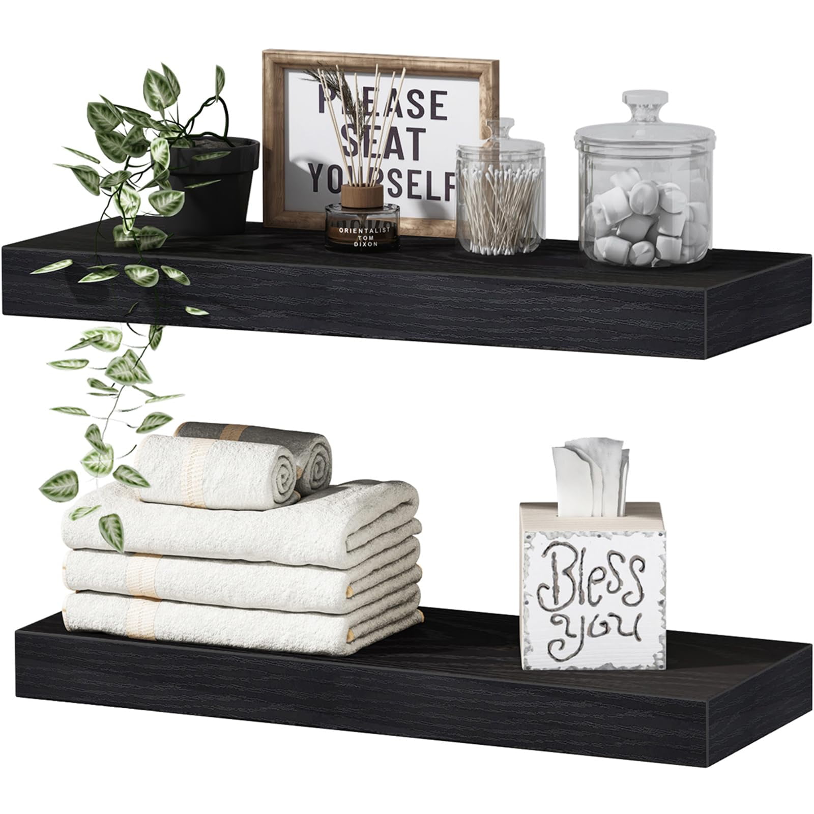 Estante Flotante De Pared Qeeig 40 X 17 Cm Negro X2