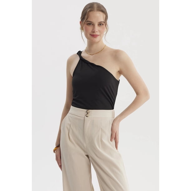 Polera Mujer Asimétrico Nudo Con Hombro Negro