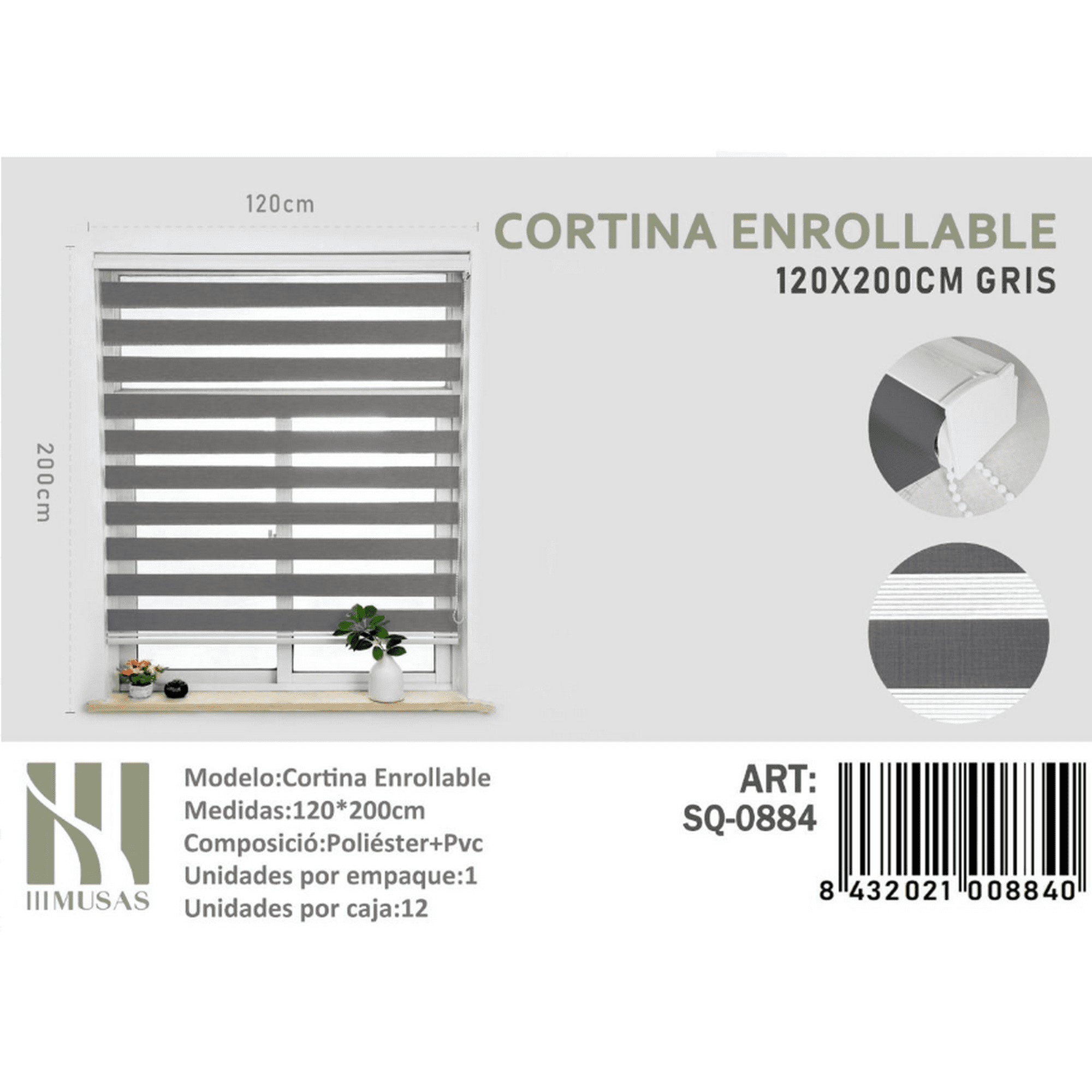 Mundo Shopping - Cortina Enrrollable Duo Color Gris 120x200cm Iii Musas