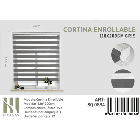 Mundo Shopping - Cortina Enrrollable Duo Color Gris 120X200Cm Iii Musas