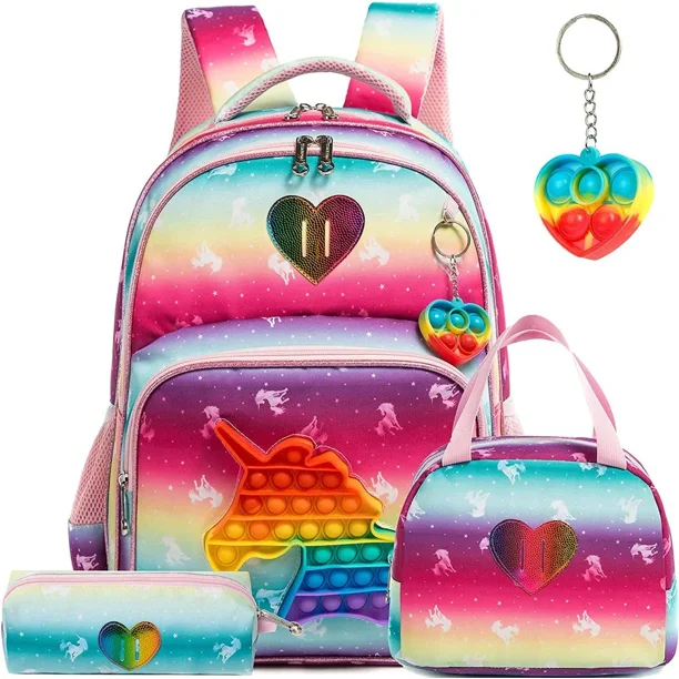 Bikab School Bags 3 in 1 Kids Bags for Girls Kawaii Backpack Waterproof Children School Bags for Girl 16" Bag for Girls Set