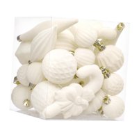 Magideal - 28 Bolas Navideñas Flocadas Para Decoración Del Hogar Con Agujero Para Colgar, Adornos Para El De Navidad, Acción De Gracias, Aniversario Festiv Blanco