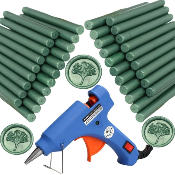 Kit de Sello de Cera Atopbb con 40 Barras de Cera Verde Pino y Pistola de Pegamento