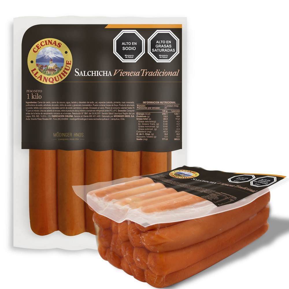 Salchicha Vienesa Tradicional Paquete 20 Un 1 Kg Llanquihue