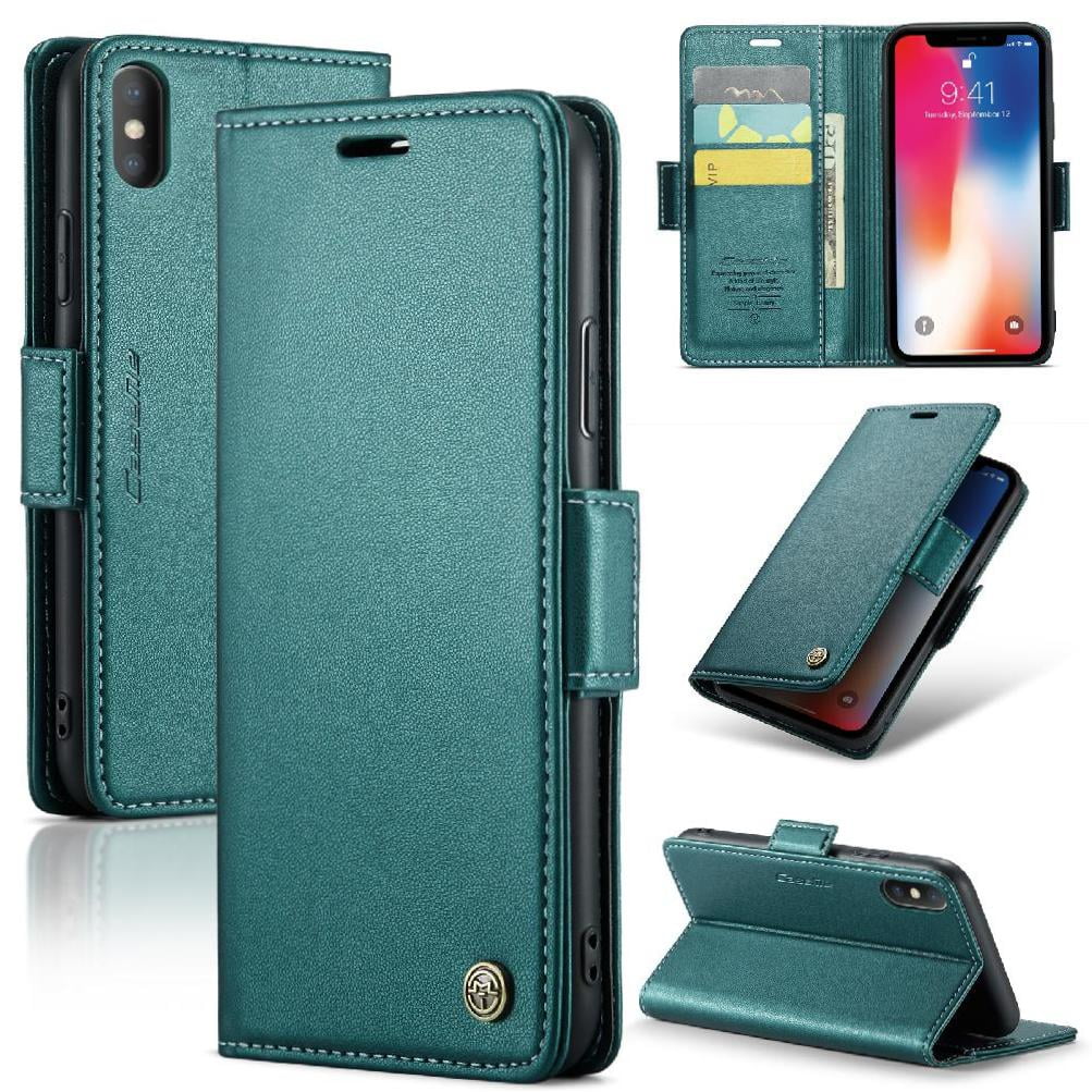 Caseme Tipo Cartera Iphone Xs Max Con Cierre Magnético, Rfid, Tarjetero, Soporte, Carga Inalámbrica
