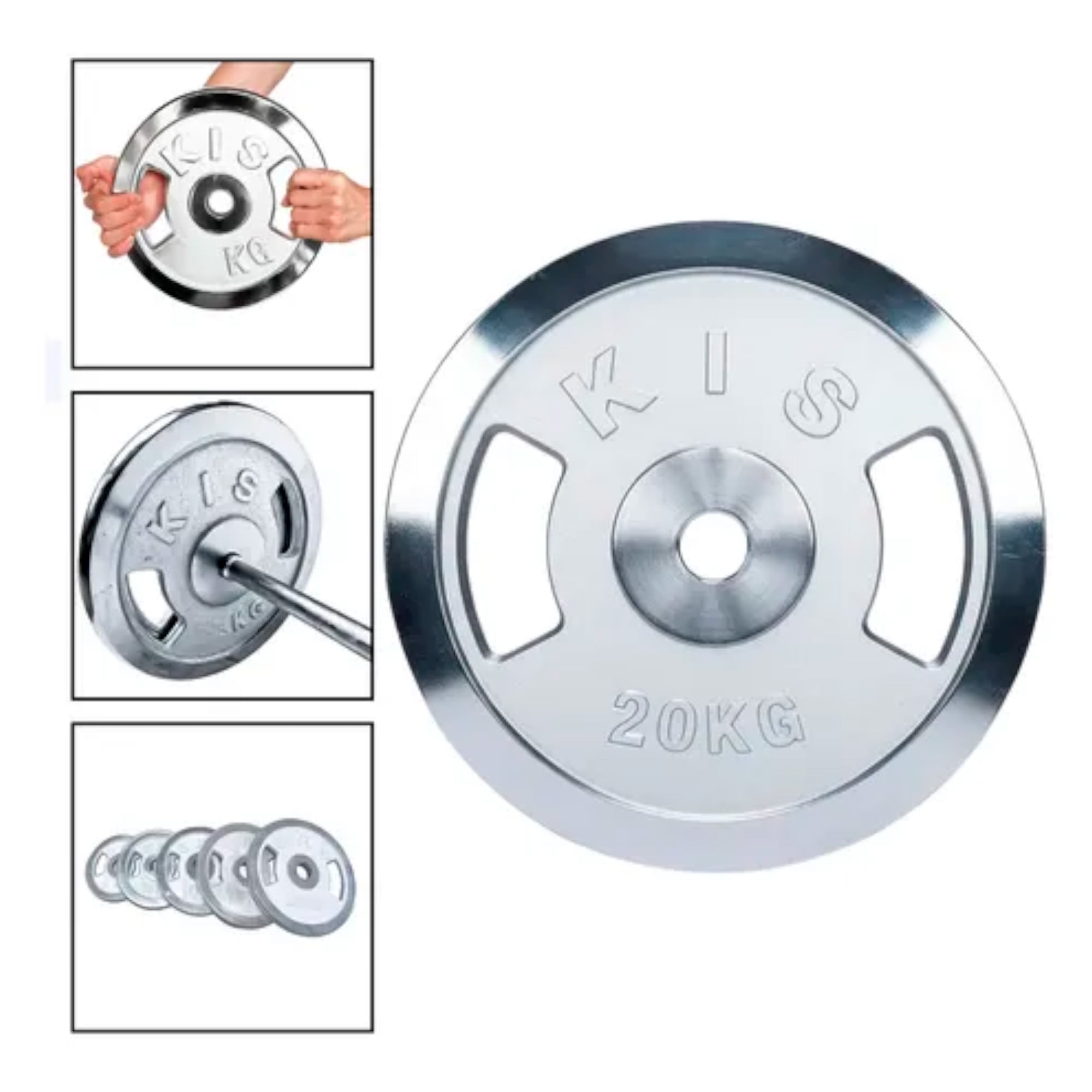 Boomfit - Disco Preolímpico 20kg Cromado Pesas Profesional Con Agarres