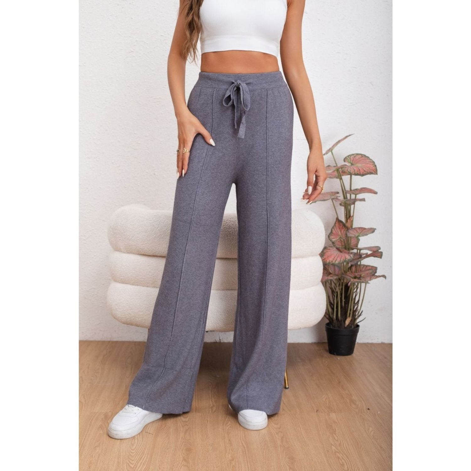 Likeshop - Pantalon Mujer Tipo Palazzo Lanilla Tiro Alto Full Elasticado 5056