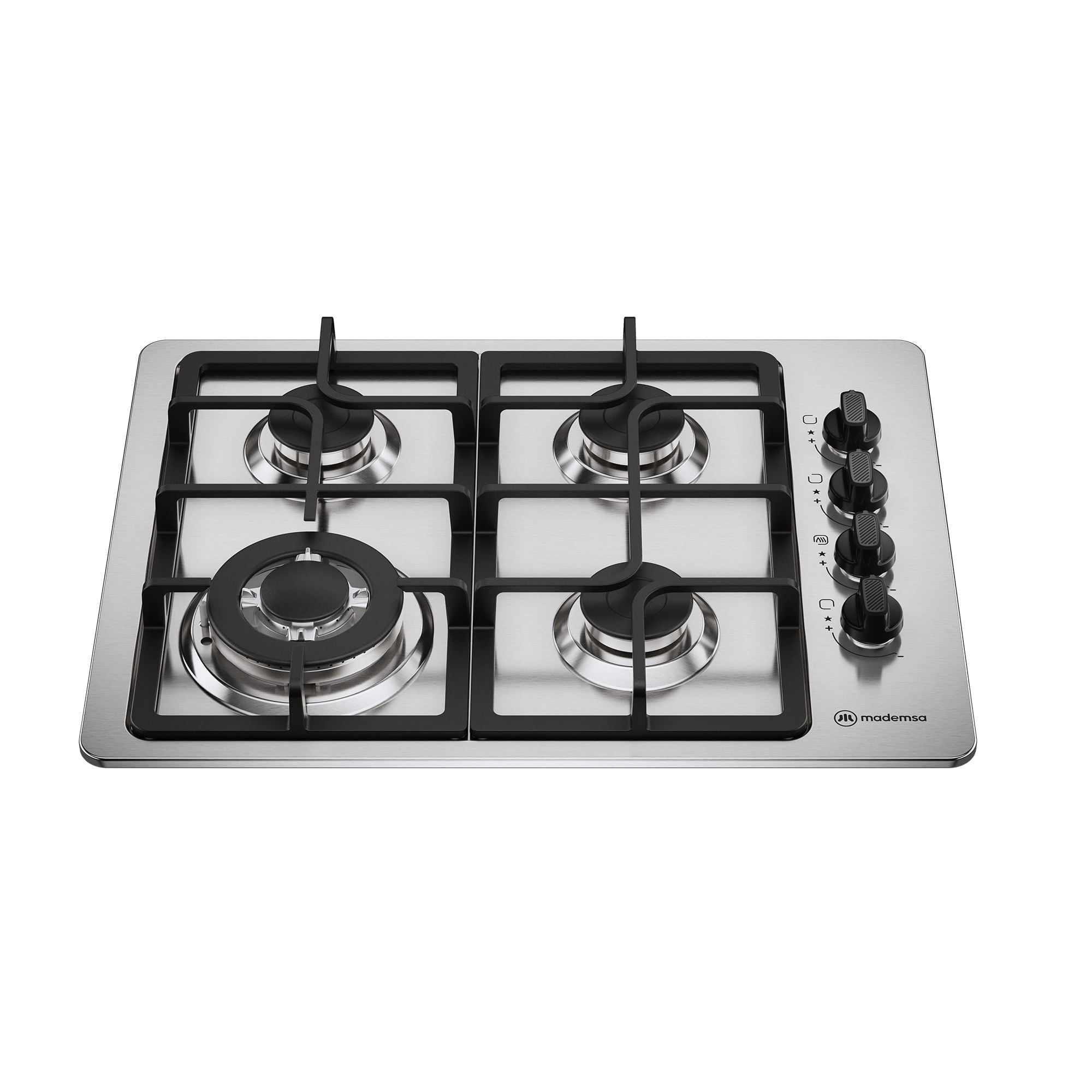 Mademsa - Encimera A Gas 4 Platos Triple Llama Y Parrilla Hierro Fundido Km4tx
