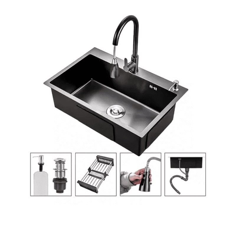 Genérico - Lavaplatos 60x45cm De Acero Con Llave Dual Full Accesorios Negro