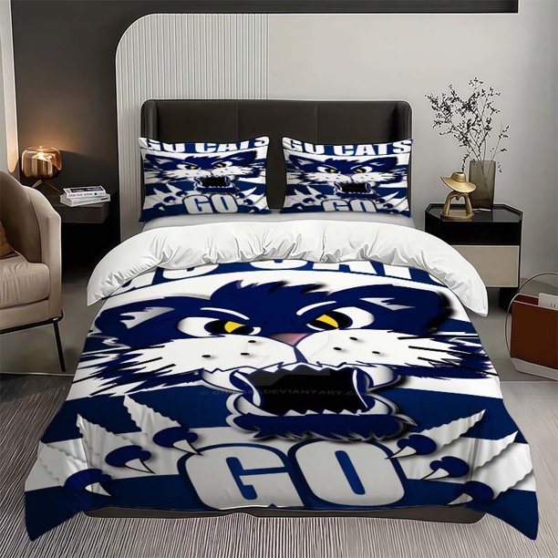 3pcs Geelong Cats Blue and White Cat Roaring Spirit Pattern Set Soft and Comfortable Bedding Set Suitable for All Seasons