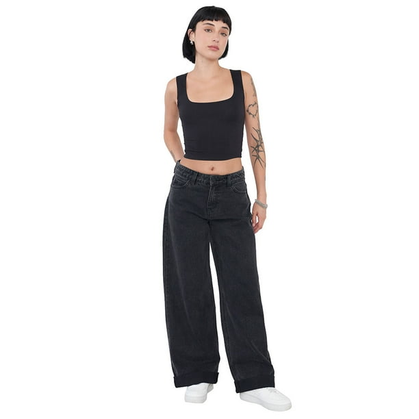 Jeans Mujer Extra Wide Leg Fit Full Length Negro Corona