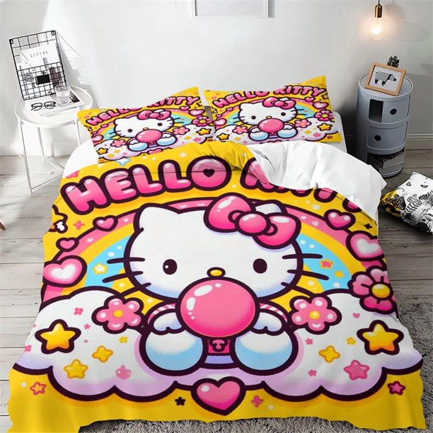 Hello Kikty Duvet Cover Cute Anime Cartoon Pattern Bedding Set 3D Digital Printing Children Bedroom Decoration