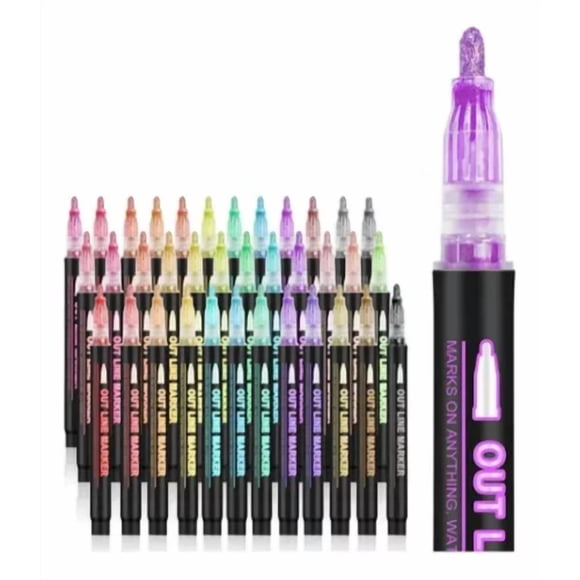 Set De 24 Plumones Lettering Contorno Metalizado Outline