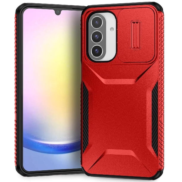 Funda Resistente para Samsung Galaxy A26 con Tapa Deslizante y Protección Militar Rojo