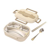 Magideal - Caja Bento Con Cubiertos Portátiles, Fácil De Limpiar, 1L, Moderna, Con Soporte Para Teléfono, Contenedor De Almacenamiento De Alimentos, Contenedor Beige