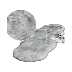 Teng Fei - Alfombras Decorativas Imitacion Piel De Conejo Blanco Con Gris