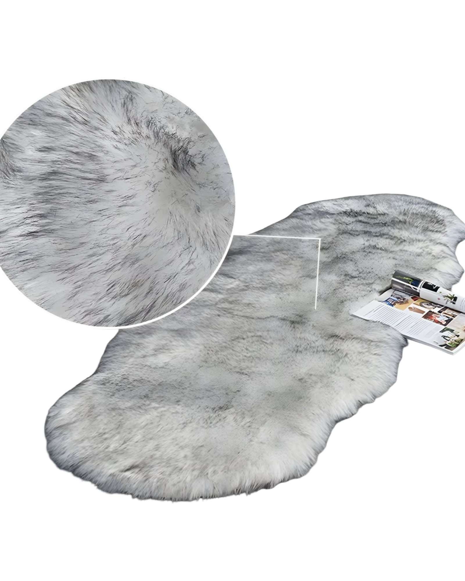 Teng Fei - Alfombras Decorativas Imitacion Piel De Conejo Blanco Con Gris