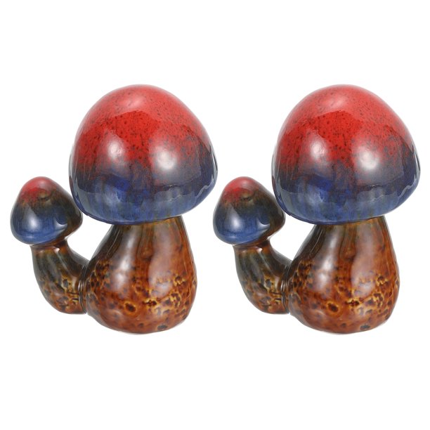 2 Paquetes de Cubiertas de Pernos de Inodoro, Tapas de Pernos de Inodoro de Cerámica Decoración de Champiñones Tapas de Tornillos de Inodoro Lindo para Decorar el Baño, Rojo-azul