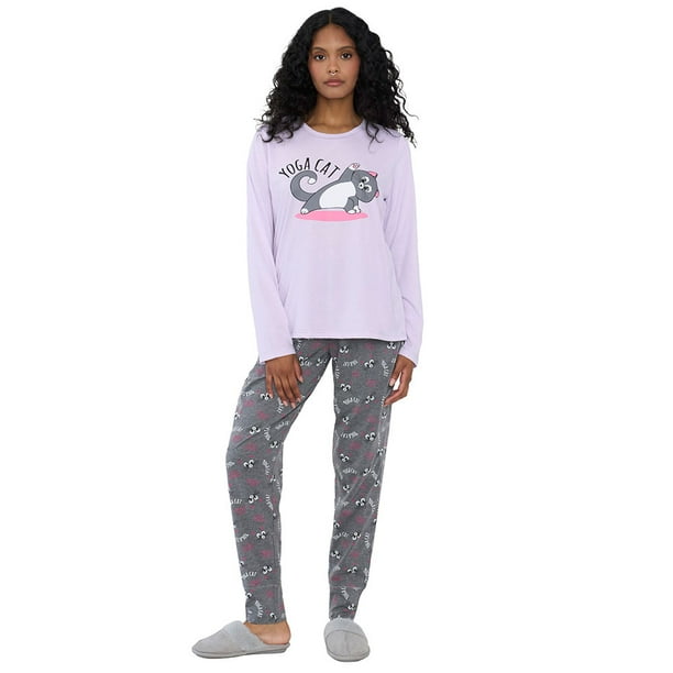 Pijama Mujer Largo Algodón Print Morado Corona